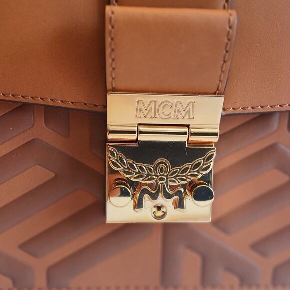 MCM Tracy Shoulder Bag in Cubic Logo Leather Cognac - NWT - Picture 2 of 16